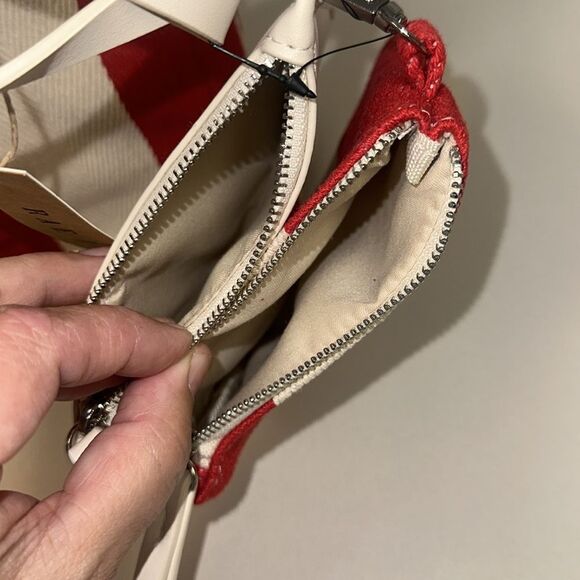 RAE DUNN Large Rare Retro Red Ivory Stripe Woven Canvas Bonjour Shopper Tote - Picture 12 of 15